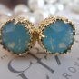 Pacific Opal 8mm Swarovski crystal chaton filigree Stud Earrings Gold Plated