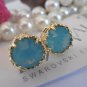 Pacific Opal 8mm Swarovski crystal chaton filigree Stud Earrings Gold Plated