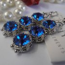 Art Deco Capri Blue Swarovski Crystal Rhodium Filigree Dangle Earrings Hooks