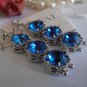 Art Deco Capri Blue Swarovski Crystal Rhodium Filigree Dangle Earrings Hooks