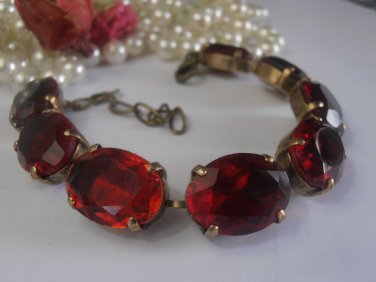 1950's Oval Ruby Crystals - Art Deco Bronze setting Tennis Bracelet Anna Wintour