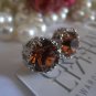 Light Smoked Topaz 8mm Swarovski crystal chaton filigree Rhodium Stud Earrings