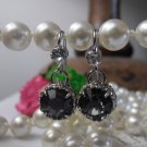 Silver Night 8mm Swarovski Crystal Chaton Silver  Filigree Dangle Drop Earrings
