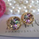 Light Vitrail 8mm Swarovski crystal chaton filigree Stud Earrings Gold Plated