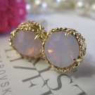 Rose Water Opal 8mm Swarovski crystal chaton filigree Golden Post Stud Earrings
