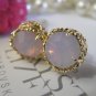 Rose Water Opal 8mm Swarovski crystal chaton filigree Golden Post Stud Earrings