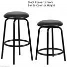 2 Backless Black Metal DUAL Height Barstool w/Black Leather Seat