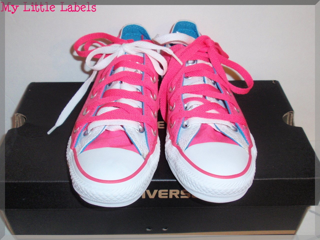 New Girls Converse All Star Double Tongue Pink/Light Blue Sneakers Size 3Y