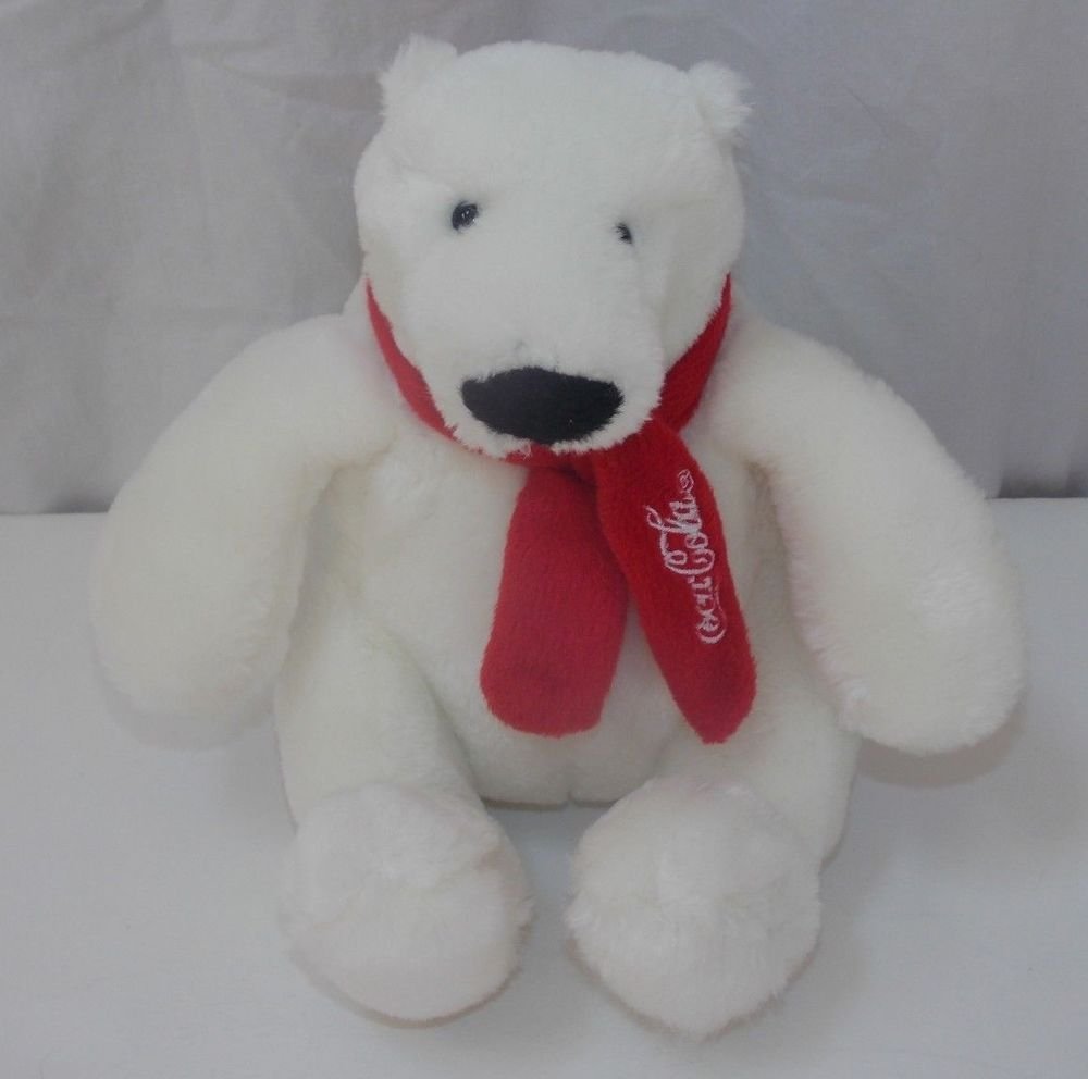 Coca Cola White Polar Bear Plush Stuffed Animal Red Scarf ...