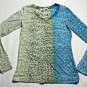 Vioblu V-neck Knit Top Womens Size S Burnout Sheer Long Sleeve Shirt Blue Green