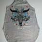 Recycled Karma Womens Graphic Tank Top M Southwestern Steer Skull Head Cow Gray