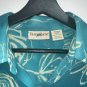 Travelsmith Womens Button Front Blouse L Teal Blue Green Sheer Floral Print Top