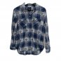 American Eagle Womens Boyfriend Fit Shirt S Pearl Snap Blue White Plaid L/S