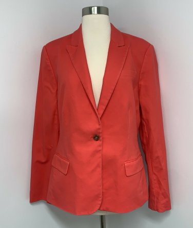Vince Camuto Womens One Button Blazer Suit Jacket Orange Size 14 Cotton Stretch