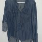 Cloth & Stone Anthropologie Chambray Fray Hem Button Up Long Sleeve Shirt Blue M