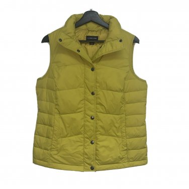 Lands End Womens Down Feather Puffy Puffer Vest Size S 6 8 Quilted Gold Green