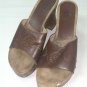 Elle Girl Almost Famous Women's Wood Platform Leather Brown Sandals Heels 8 M