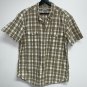 Lucky Brand Mens Plaid Shirt L Tan Green White Short Sleeve Button Up Cotton