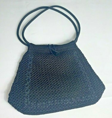 Boho Crochet Macrame Knit Handbag Purse Black Hippie Style Button