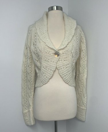 Ann Taylor LOFT Womens Wool Mohair Cocoon Cardigan Sweater Size L Ivory Button