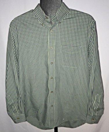 Van Heusen Button Down Dress Shirt Mens S 14 14.5 Green Blue Plaid Long Sleeve