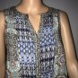 Umgee Womens Sleeveless Button Front Top Size Small Blue Green Print Shirt