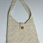 Boho Crochet Knit Macrame Woven Beige Shoulder Bag Crossbody Hippie Wood Button