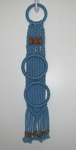 Vtg 70&acirc;��s Macrame Hanging Towel Holder Mid Century Modern Blue Handmade Bead Boho