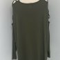 Venus Womens Cold Shoulder Top Size L Olive Green Long Sleeve Shirt High Low Hem