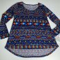 Lularoe Lynnae Womens Long Sleeve Top Small Geometric Southwestern Blue Purple
