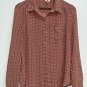 Frenchi Womens Sheer Blouse Size Medium Floral Print Pink Tan Long Sleeve Top