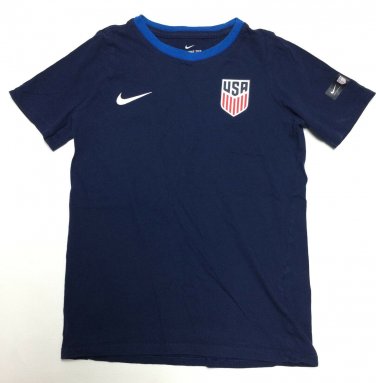The Nike Tee Athletic Cut Ringer T-shirt Boys SZ M Navy Blue USA Swoosh Graphic