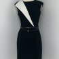 Calvin Klein Womens Sheath Dress 2 Black White Sleeveless Belt Career Business