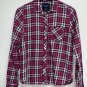 American Eagle Womens Plaid Button Up Shirt Size S Pink White Black Top Cotton
