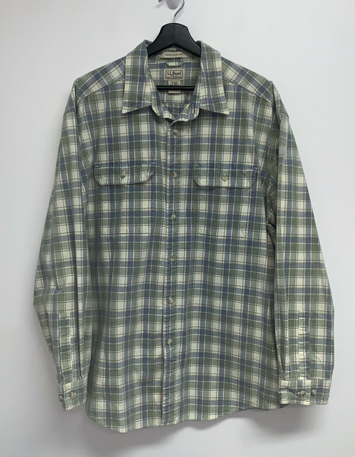 LL Bean Traditional Fit Mens Long Sleeve Plaid Button Shirt XL Green ...