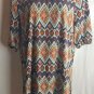 Paisley & Ivy Sheath Dress Women Size Medium Brown Blue Tribal Print 3/4 Sleeve