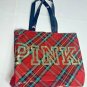 Victoria's Secret Pink Tote Bag Red Green Gold Plaid Reusable Shopping Bag