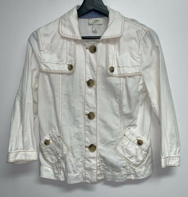 Ann Taylor Loft Womens Jacket Size XS Off White Linen Blend Button Front Flaw