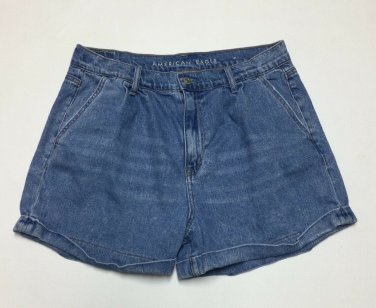 American Eagle Womens Mom Short Denim Blue Jean Cuffed Shorts Size 10 High Rise