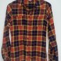 Fossil Womens Button Up Plaid Flannel Shirt Size XS Purple Orange Gold Roll Tab