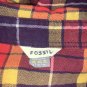 Fossil Womens Button Up Plaid Flannel Shirt Size XS Purple Orange Gold Roll Tab