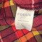 Fossil Womens Button Up Plaid Flannel Shirt Size XS Purple Orange Gold Roll Tab