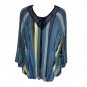New Directions Womens 3/4 Bell Sleeves Flowy Swing Top Size L Striped Blue Boho