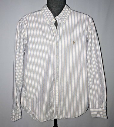 Ralph Lauren Button  Down Shirt Mens Size 15 1/2 34 35 Blue Red White Stripe LS