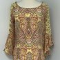 Sharagano Womens Shirt Size Small Yellow Pink Orange Geometric Print Top Crochet