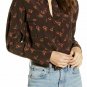 Something Navy Womens Brown Ganache Bohemian Button Down Shirt Floral Top XS