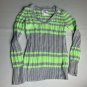 Justice Girls Striped Sweater V-Neck Sweater Size 14 Gray Neon Green Cable Knit