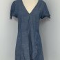 J CREW Dress 10 Chambray Blue Faux Wrap V-Neck A Line Fit Flare Puff Tie Sleeve