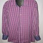 Tallia Button Up Shirt Flip Cuffs Mens  XL 17 1/2 Purple Blue Plaid Long Sleeve
