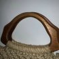 Vintage 70's Handmade Macrame Handbag Purse Tote Tan Boho Hippie Wood Handles